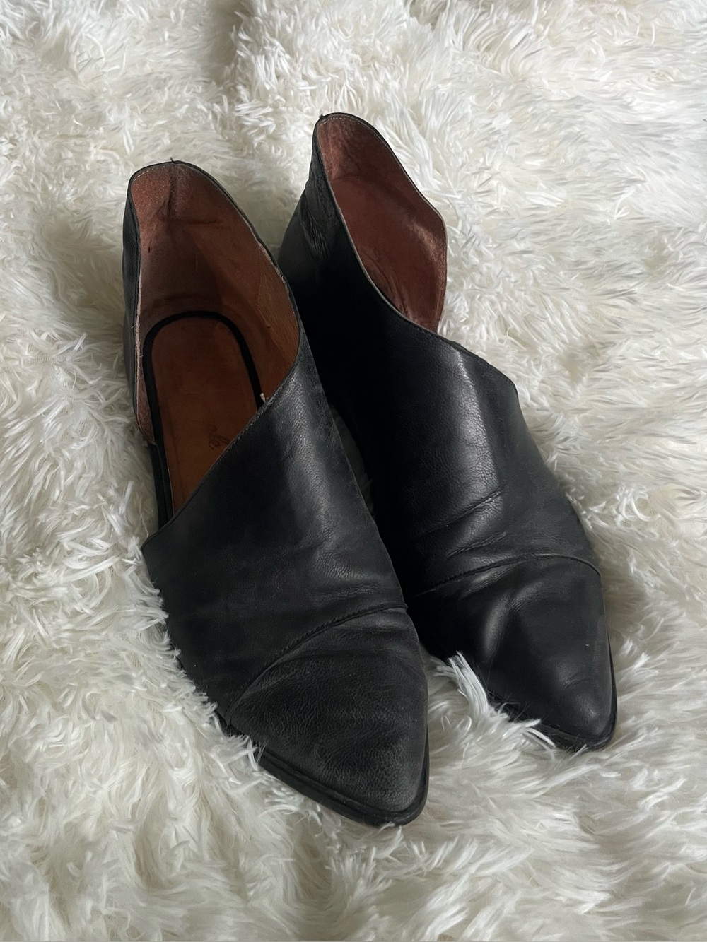 Free People Royale Pointed Toe Flats Black Leather Boho Western D'Orsay 10.5
